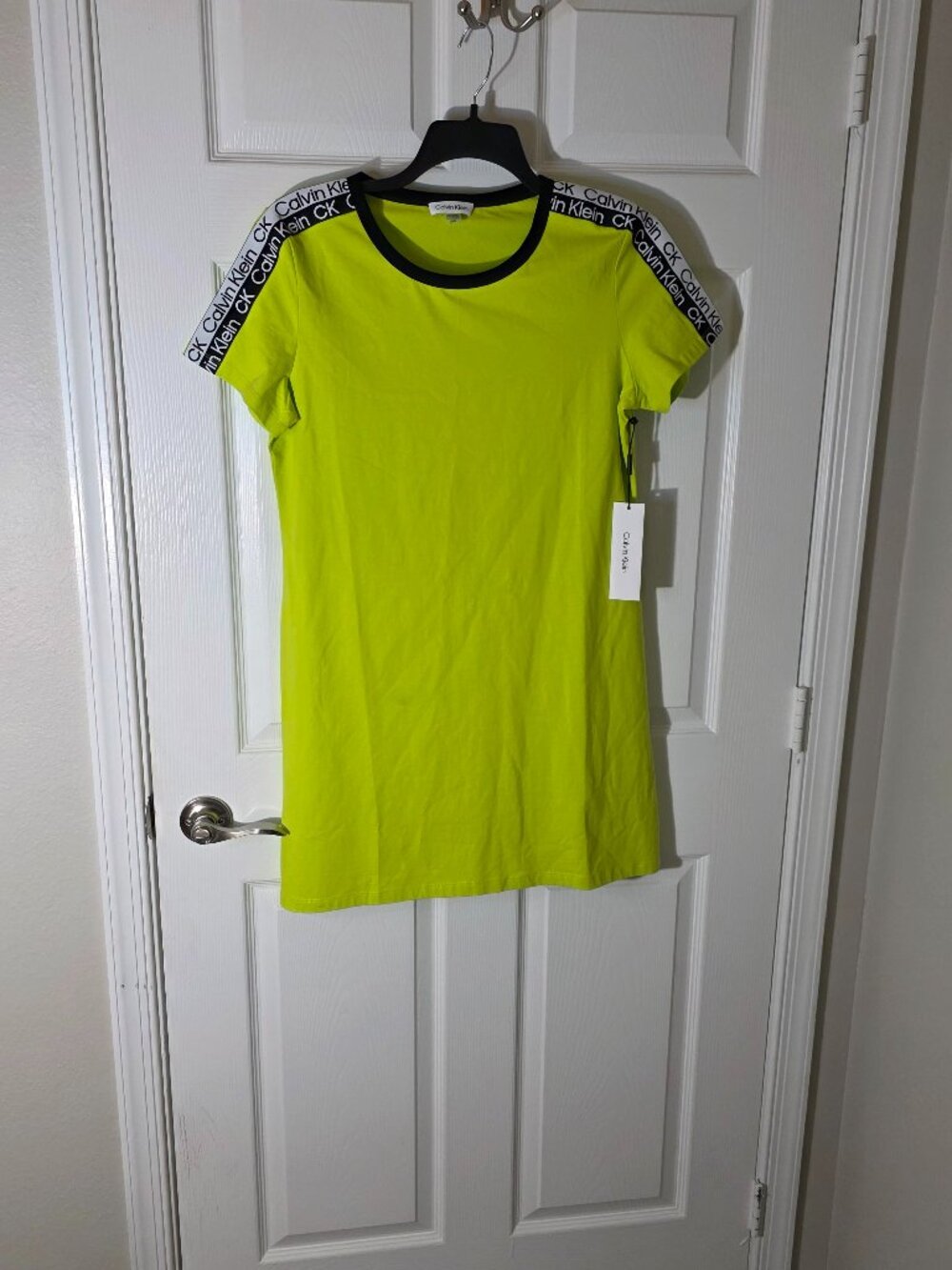 Womens Highlighter Yellow Calvin Klein T Shirt Dress - Size large
